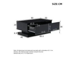 Mesa de centro de alto brilho 90x50x38cm - com 2 gavetas - com iluminação LED - preta*ModernLuxe New
