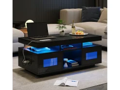 Mesa de centro de alto brilho 100x50x43cm - com 2 portas - iluminação LED - com porta de carregamento e tomada - preta^ModernLuxe Sale