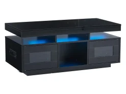 Mesa de centro de alto brilho 100x50x43cm - com 2 portas - iluminação LED - com porta de carregamento e tomada - preta^ModernLuxe Sale