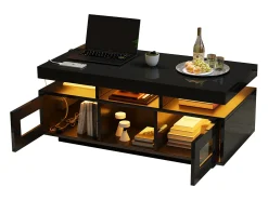 Mesa de centro de alto brilho 100x50x43cm - com 2 portas - iluminação LED - com porta de carregamento e tomada - preta^ModernLuxe Sale