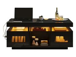 Mesa de centro de alto brilho 100x50x43cm - com 2 portas - iluminação LED - com porta de carregamento e tomada - preta^ModernLuxe Sale