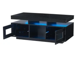 Mesa de centro de alto brilho 100x50x43cm - com 2 portas - iluminação LED - com porta de carregamento e tomada - preta^ModernLuxe Sale