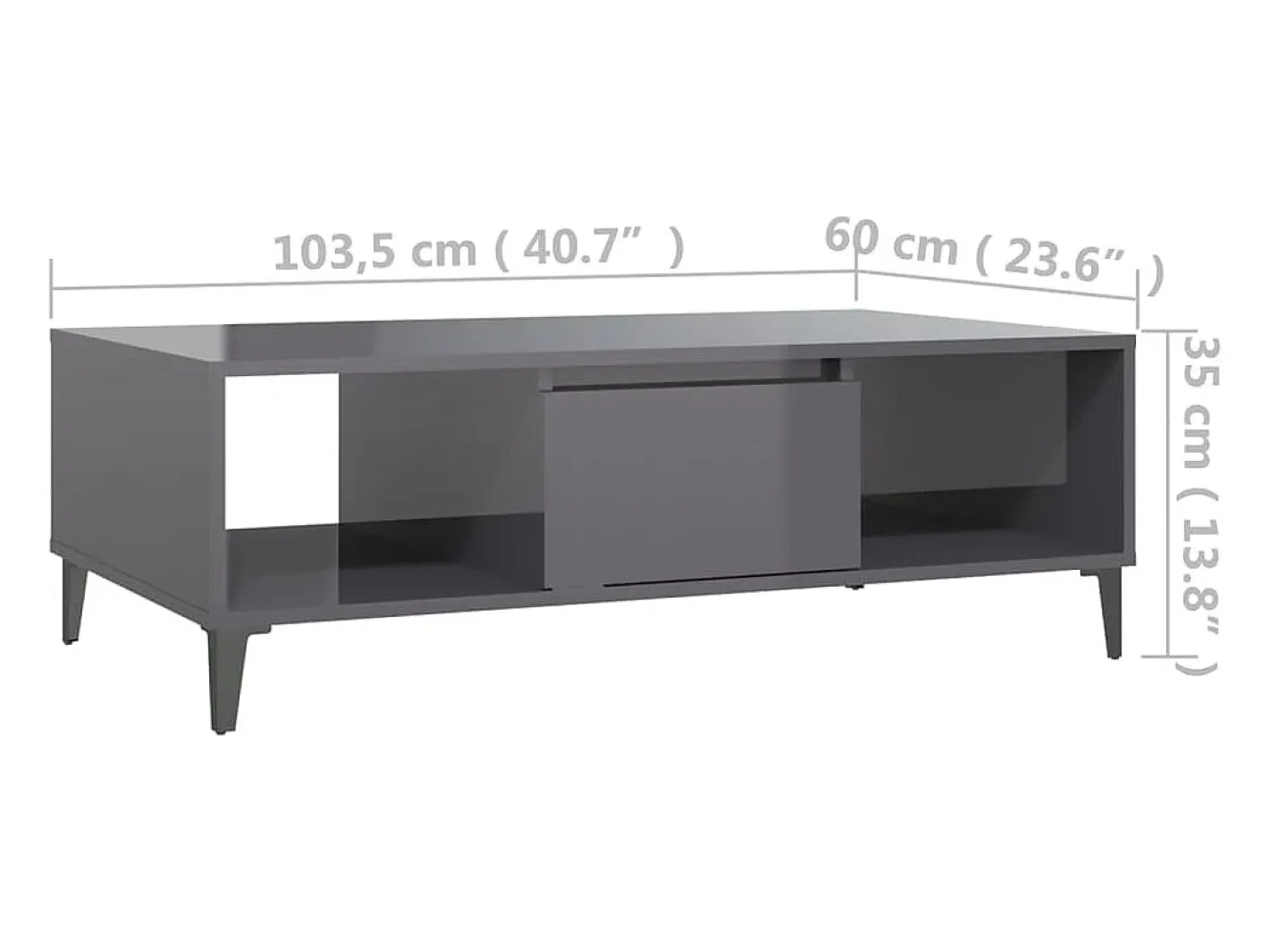 vidaxl Mesa De Centro*Mesa de centro derivados de madeira cinza brilhante Cinzento