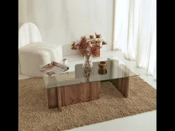 Concept-Usine Mesa De Centro*Mesa de centro design moderno NULA em madeira com tampo de vidro temperado Castanho