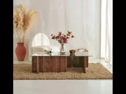 Concept-Usine Mesa De Centro*Mesa de centro design moderno NULA em madeira com tampo de vidro temperado Castanho