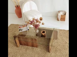Concept-Usine Mesa De Centro*Mesa de centro design moderno NULA em madeira com tampo de vidro temperado Castanho