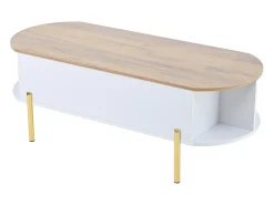 Hot Mesa de centro elevatória 120x50x43 cm - com armazenamento - Pés de metal - MDF - Branco + Natural Mesa De Centro