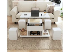Best Mesa de centro elevatória com 4 bancos e 2 mesas - 100 x 50 x 48 cm - Aglomerado - Mesa De Centro