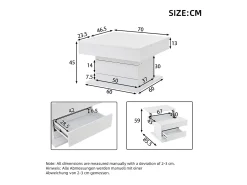 Mesa de centro elevatória 70x70x45cm - Tampos giratórios 360° - com 1 gaveta - Armazenamento oculto - Acabamento brilhante -*ModernLuxe Clearance