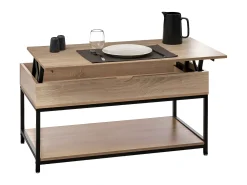 Mesa de centro elevatória Aliaj em preto e carvalho claro, 95 x 50 cm^Five
