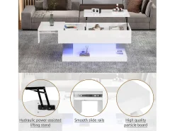 Mesa de centro elevável com LED - com espaço de arrumação e tampo semi-elevável -^ModernLuxe Hot