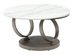 Mesa de centro em cerâmica, vidro temperado e metal taupe efeito mármore branco - JOLINE^Maison Céphy