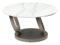 Mesa de centro em cerâmica, vidro temperado e metal taupe efeito mármore branco - JOLINE^Maison Céphy