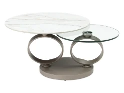 Mesa de centro em cerâmica, vidro temperado e metal taupe efeito mármore branco - JOLINE^Maison Céphy