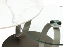 Mesa de centro em cerâmica, vidro temperado e metal taupe efeito mármore branco - JOLINE^Maison Céphy