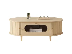 Sale Mesa de centro em madeira com efeito de madeira 100x50x36 cm - 1 gaveta e 2 portas de correr - MDF - Natural Mesa De Centro