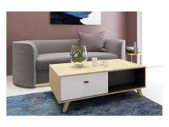Best Mesa de centro em madeira natural com gaveta SKADI - Design escandinavo, e madeira clara, espaço de arrumação Mesa De Centro