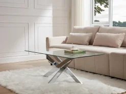 Mesa de centro em vidro temperado e metal cromado - Transparente - COSIMA^Vente-unique Discount