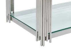 Online Mesa de centro em vidro temperado e aço inoxidável - Cromado - NOMELANO Mesa De Centro