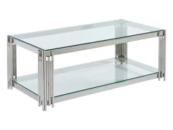 Online Mesa de centro em vidro temperado e aço inoxidável - Cromado - NOMELANO Mesa De Centro