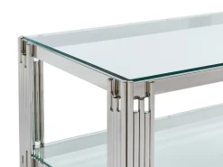 Online Mesa de centro em vidro temperado e aço inoxidável - Cromado - NOMELANO Mesa De Centro