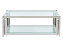 Online Mesa de centro em vidro temperado e aço inoxidável - Cromado - NOMELANO Mesa De Centro
