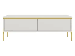 Hot Mesa de centro envernizada brilhante 100x50x36 cm - 2 gavetas - Pés de metal - Painéis de partículas - Mesa De Centro