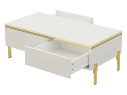 Hot Mesa de centro envernizada brilhante 100x50x36 cm - 2 gavetas - Pés de metal - Painéis de partículas - Mesa De Centro