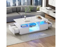 Mesa de centro envernizada brilhante 100x50x36 cm - con LED - 2 gavetas e espaço de armazenamento aberto - painéis de partículas -*ModernLuxe New