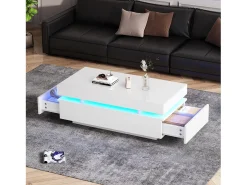 Mesa de centro envernizada brilhante 100x50x35 cm - con LED - con 2 gavetas - painéis de partículas -^ModernLuxe Sale