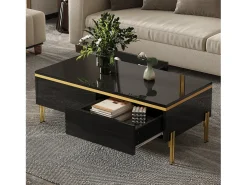 Mesa de centro envernizada brilhante 100x50x36 cm - 2 gavetas - Pés de metal - Painéis de partículas -*ModernLuxe Clearance