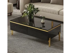 Mesa de centro envernizada brilhante 100x50x36 cm - 2 gavetas - Pés de metal - Painéis de partículas -*ModernLuxe Clearance