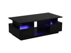 Outlet Mesa de centro envernizada brilhante 100x50x36 cm - con LED - 2 gavetas e espaço de armazenamento aberto - painéis de partículas - Mesa De Centro