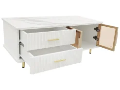 Sale Mesa de centro escandinava - 2 gavetas e 2 portas - LED integrado - folheado com padrão mármore - Mesa De Centro