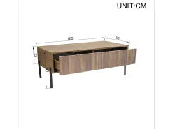 Mesa de centro estilo vintage 105x55x41 cm - com 2 gavetas - Estrutura de madeira - MDF - Natural*ModernLuxe Best