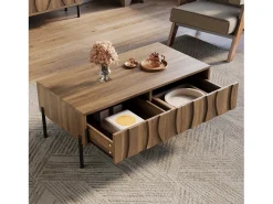 Mesa de centro estilo vintage 105x55x41 cm - com 2 gavetas - Estrutura de madeira - MDF - Natural*ModernLuxe Best