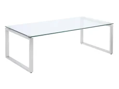 Mesa de centro FREYA com design exclusivo em vidro temperado e metal cromado.^Vente-unique New