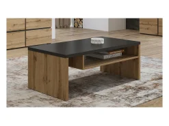 Clearance Mesa de Centro HAVANA – Carvalho e Preto – Tampo Preto Fosco – Com Nicho – Estilo Natural e Moderno Mesa De Centro