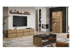 Clearance Mesa de Centro HAVANA – Carvalho e Preto – Tampo Preto Fosco – Com Nicho – Estilo Natural e Moderno Mesa De Centro