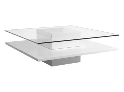 Vente-unique Mesa De Centro*Mesa de centro ISANIA - Vidro temperado & MDF - Cor: Branco Transparente / Branco