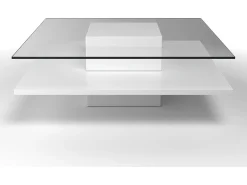 Vente-unique Mesa De Centro*Mesa de centro ISANIA - Vidro temperado & MDF - Cor: Branco Transparente / Branco