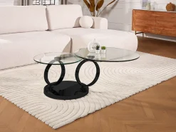 Mesa de centro JOLINE com tampo giratório - Vidro temperado - Preta*Maison Céphy Best