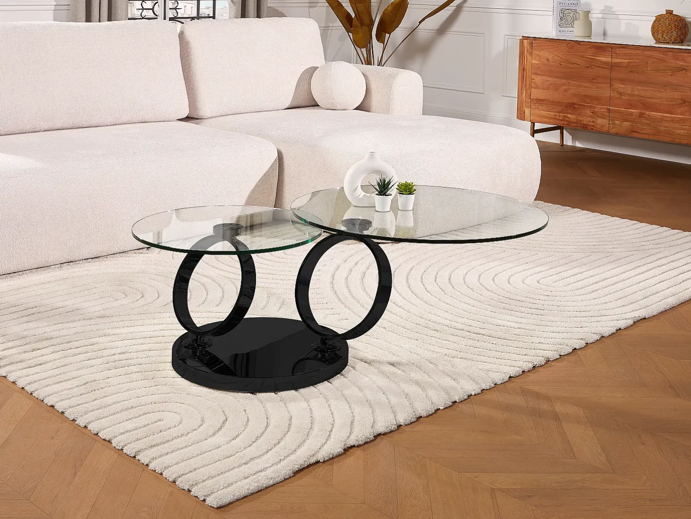 Mesa de centro JOLINE com tampo giratório - Vidro temperado - Preta*Maison Céphy Best