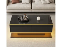 Mesa de centro LED moderna - Acabamento brilhante - Com 3 gavetas - Com iluminação LED -*ModernLuxe Outlet