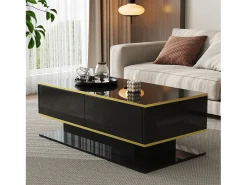 Mesa de centro LED moderna - Acabamento brilhante - Com 3 gavetas - Com iluminação LED -*ModernLuxe Outlet