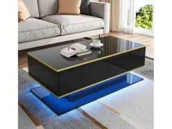 Mesa de centro LED moderna - Acabamento brilhante - Com 3 gavetas - Com iluminação LED -*ModernLuxe Outlet