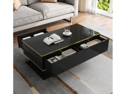Mesa de centro LED moderna - Acabamento brilhante - Com 3 gavetas - Com iluminação LED -*ModernLuxe Outlet