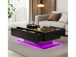 Mesa de centro LED moderna - Acabamento brilhante - Com 3 gavetas - Com iluminação LED -*ModernLuxe Outlet