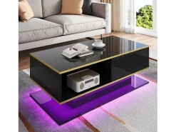 Mesa de centro LED moderna - Acabamento brilhante - Com 3 gavetas - Com iluminação LED -*ModernLuxe Outlet