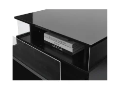 Mesa de centro moderna - com 2 gavetas + compartimentos em vidro -*ModernLuxe New